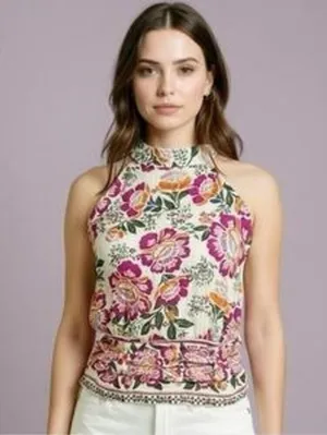 Nicole Miller Artelier NWOT Women's Boho Floral Halter Blouse Size XS thumbnail 1