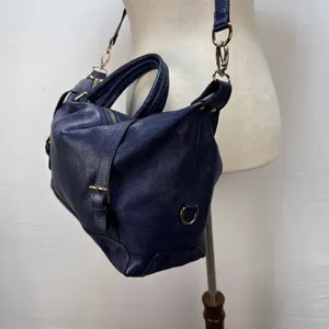 Ora Delphine Adele Satchel Bag Crossbody‎ Purse Royal Blue Pebbled Leather thumbnail 3