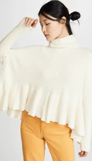 Free People Layer Cake Cable Knit Cream Tiered Ruffle Chunky Sweater Medium thumbnail 1
