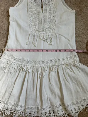 American Eagle Outfitters Tiered Off White Fringe Shift Dress. Size Small thumbnail 7