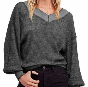 We The Free Free People South‎ Side V Neck gray Thermal Top size M thumbnail 1