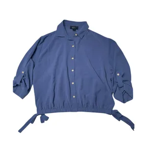 BCX Dusty Blue Button Front Blouse M Coastal Minimalist Preppy thumbnail 6