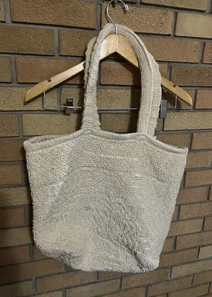 NWT Anthropologie Raj Cotton Woven Carpet Large Tote Shopping Bag Cream thumbnail 1