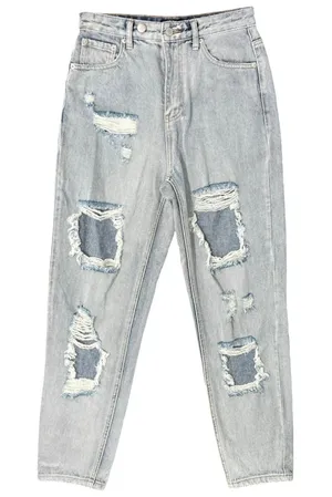 White Fox Light Wash High Rise Distressed Denim Straight Mom Jeans Size S 26" thumbnail 1