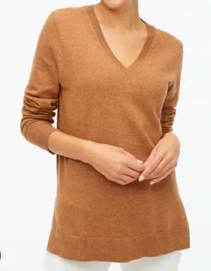 J. Crew Women's M Wool Blend Brown V-Neck Long Sleeve Tunic Sweater Side Slit‎ thumbnail 1