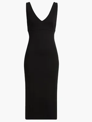Spanx NWT $178 SPANXshape Ponte V-Neck Sleeveless Midi Dress Black Medium thumbnail 6