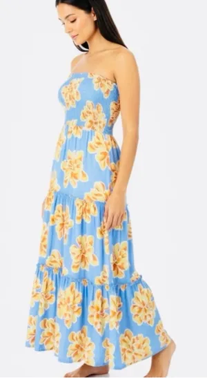 Abel the Label Anthropologie tube top strapless maxi tiered Summer dress, sz L thumbnail 1