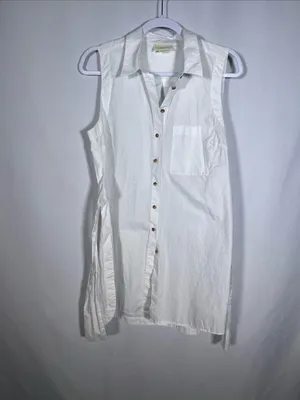 Maeve Anthropologie Womens White Sleeveless Button Down Tunic Blouse Cotton 12 thumbnail 3