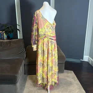 Women’s Floral One Shoulder Lightweight Summer Dress Leg Slit Cut Outs Size L thumbnail 5