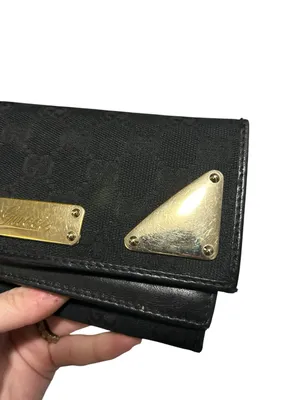 Authentic Gucci Guccissima GG Logo Black Fabric Gold Hardware Long Wallet thumbnail 3