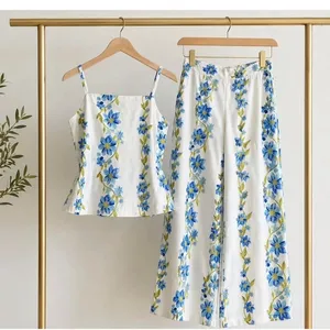 HYFVE Floral Two Piece Set Cami Top Wide Leg Pants Blue Yellow White NWT thumbnail 4