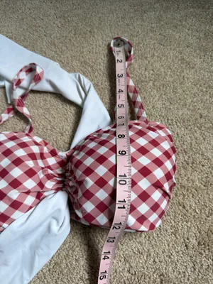 Unique Vintage Red & White Gingham Retro Bikini Top With Large White Bow thumbnail 10