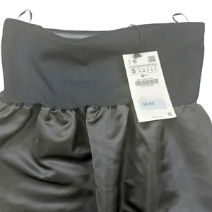 Zara Black Sateen Taffeta Strapless BodyCon/A-Frame Midi Dress LBD Sz SMALL thumbnail 7