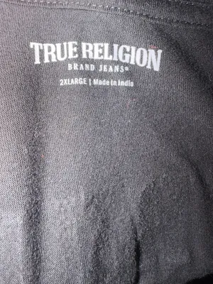 True Religion Crystal Horseshoe Logo V Neck Black Tee 2XL. thumbnail 6