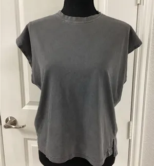 Athleta Calia Gray Muscle Tee with Cap Sleeves and Crew Neckline thumbnail 1
