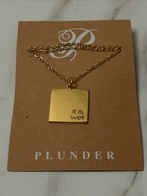 Plunder Gold Square Pendant Necklace with Engraved Sentiment thumbnail 8