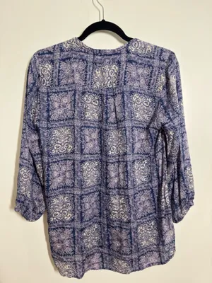 Anthropologie Lavender and Navy Paisley Button-Front Blouse thumbnail 2