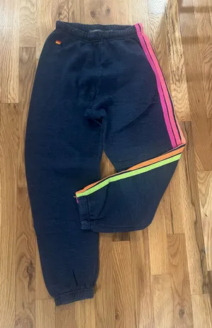 RARE Aviator Nation Navy Neon 5 Stripe Sweatpants thumbnail 1