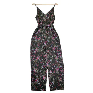 Lulus Nina Black Floral Wide Leg Jumpsuit Sleeveless Surplice V-Neck Women Small thumbnail 2