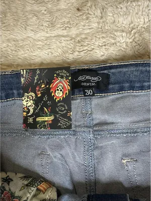 Ed Hardy medium wash embroidered eagle heart tattoo wide leg denim jeans Size 30 thumbnail 7