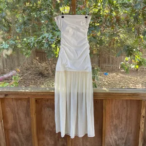 Zara Women's Combination Strapless Maxi Dress White/Cream Size XS thumbnail 4