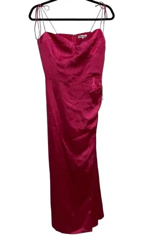 NEW NWT Reformation Marguerite 100% Silk Midi Dress In Flambe Bright Pink thumbnail 3