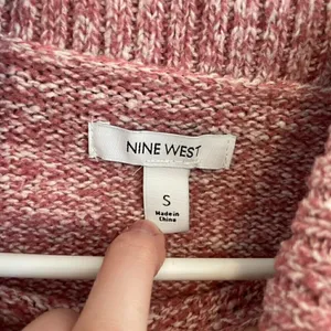 NINE WEST Cowlneck Sweater Mauve Pink White Marled Heather Cowl Neck Puff Sleeve thumbnail 5