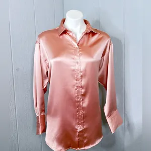 H&M Satin Button-Down Shirt in Blush thumbnail 2