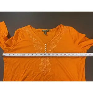 Lauren Ralph Lauren Orange 3/4 Sleeve Henley Top L Southwestern Boho thumbnail 7