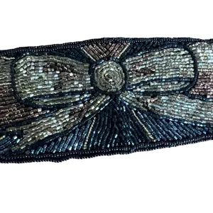VTG 90s Hand Beaded Tie Belt Art Deco Boho Waist Sash Black Gold Destinee Glam thumbnail 4