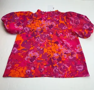 Sugarlips Flirty Floral Split Neck Blouse Top Womens Size Medium Orange Pink NEW thumbnail 11