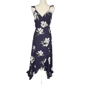 Lulus All Mine Floral Print High Low Wrap Dress Women’s Size L Navy thumbnail 3