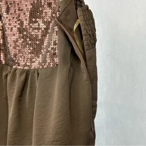 Lulumari Tank Top Womens Medium Brown Sequins Front Smocking Waist Satin Blouse thumbnail 7