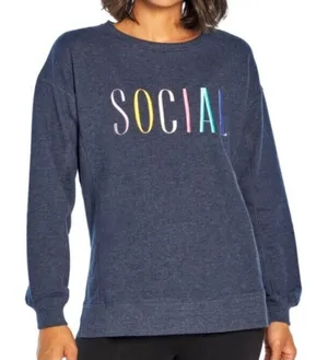 Wildfox Navy Blue Social Crewneck Sweatshirt Women’s Medium thumbnail 1