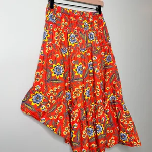 Joie Clarke Floral High Low Midi Skirt Salsa Orange Red Blue Yellow Size XS thumbnail 7