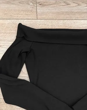 Black Off Shoulder Long Sleeve Bodycon Mini Dress M thumbnail 2