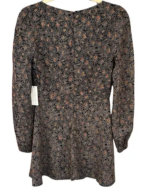 Flynn Skye Brown Floral Mini Dress Square Neck Long Sleeve Boho Whimsigoth NWT S thumbnail 8