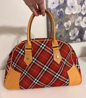 Vintage Burberry Blue label nova red plaid Boston Bowling Bag canvas leather thumbnail 1
