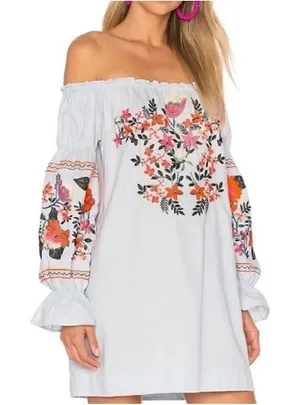 Free People Fleur De Jour embroidered off shoulder shift dress thumbnail 1
