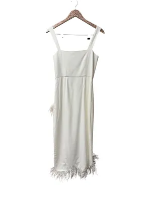 Saylor Caylin Sleeveless Feather Trim Hem Midi Dress White Small Bridal Wedding thumbnail 4