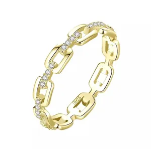 Sterling Silver SIZE 5 Gold Plated 925  Simple Cadena Hueca Stackable Ring thumbnail 1