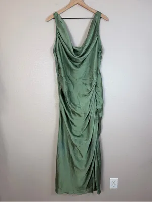 Abercrombie & Fitch A&F Satin Cowl Neck Draped Maci Dress Lush Green XL NEW $140 thumbnail 9