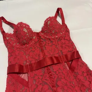 Victoria’s Secret 34B Red Boned Corset Bra With Garter Straps Lace Women’s thumbnail 2