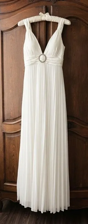 Y2K Taboo White Chiffon Maxi Dress Rhinestone Tie Back Detail Goddess Boho-Chic thumbnail 1