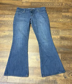 Vintage Y2K American Eagle Real Flare Low Rise Denim Jeans Womens 8 Bootcut Blue thumbnail 1