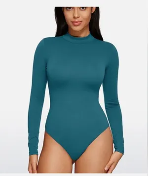 NWT CRZ YOGA Butterluxe Long Sleeve Bodysuit Mock Turtleneck in Borealis Green thumbnail 1