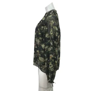 Aritzia Wilfred Black Floral Long Sleeve Chiffon Mesh Ruffle Blouse Top Size S thumbnail 2