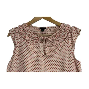Ann Taylor Blouse Womens SP‎ Peach Polka Dot Cap Sleeve Boho Cottagecore Preppy thumbnail 2