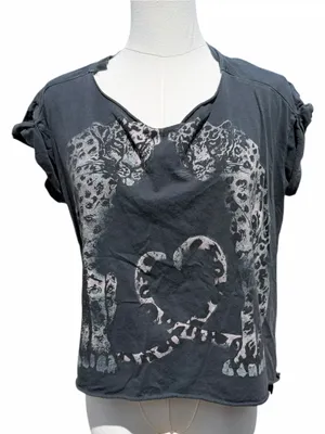 AllSaints Leopard Graphic Women’s Tee S Charcoal Cropped Grunge Benin Pina thumbnail 2
