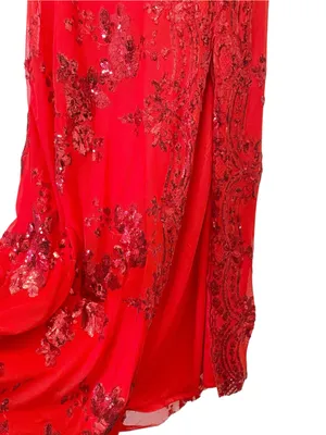 NWT Southern Fried Chics Gown Medium Red Sequin Floral One Shoulder Maxi Dress thumbnail 10